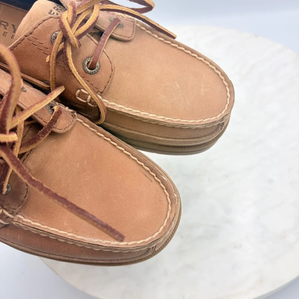 Sperry Boat Shoes Mens 7M Tan Leather Original Loafers Uniform Preppy School